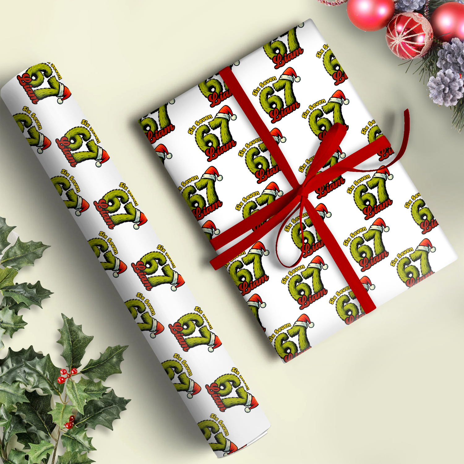 Custom Name 67 Christmas Wrapping Paper Personalized Six Seven Number Wrapping Paper CH07 899220
