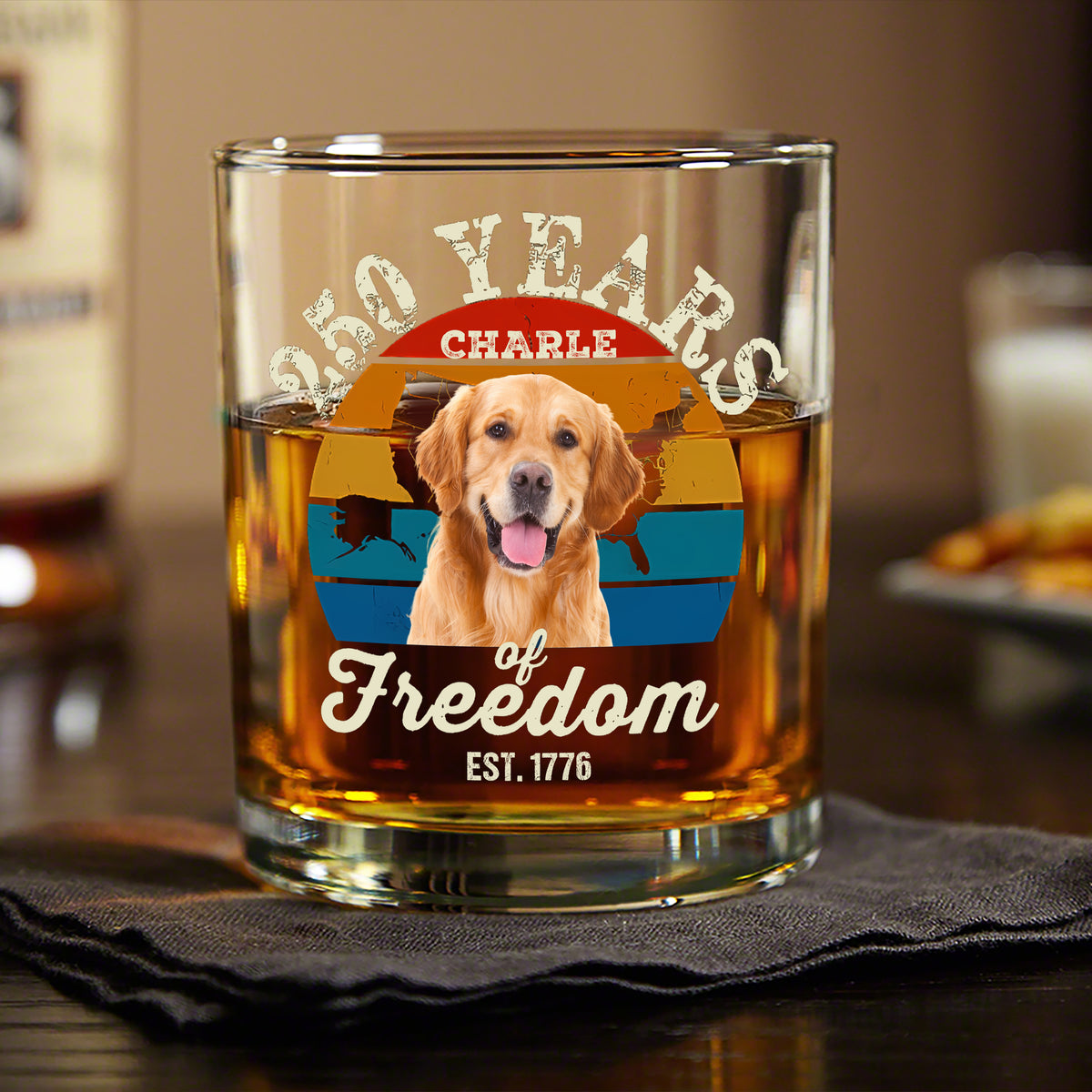 Custom Dog Photo 250 Years of Freedom EST. 1776 Whiskey Glass LM32 895325