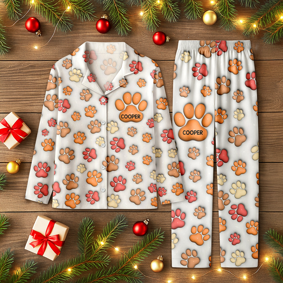 Custom Name On Dog Paw 3D Effect Pajamas For Christmas TH10 896447
