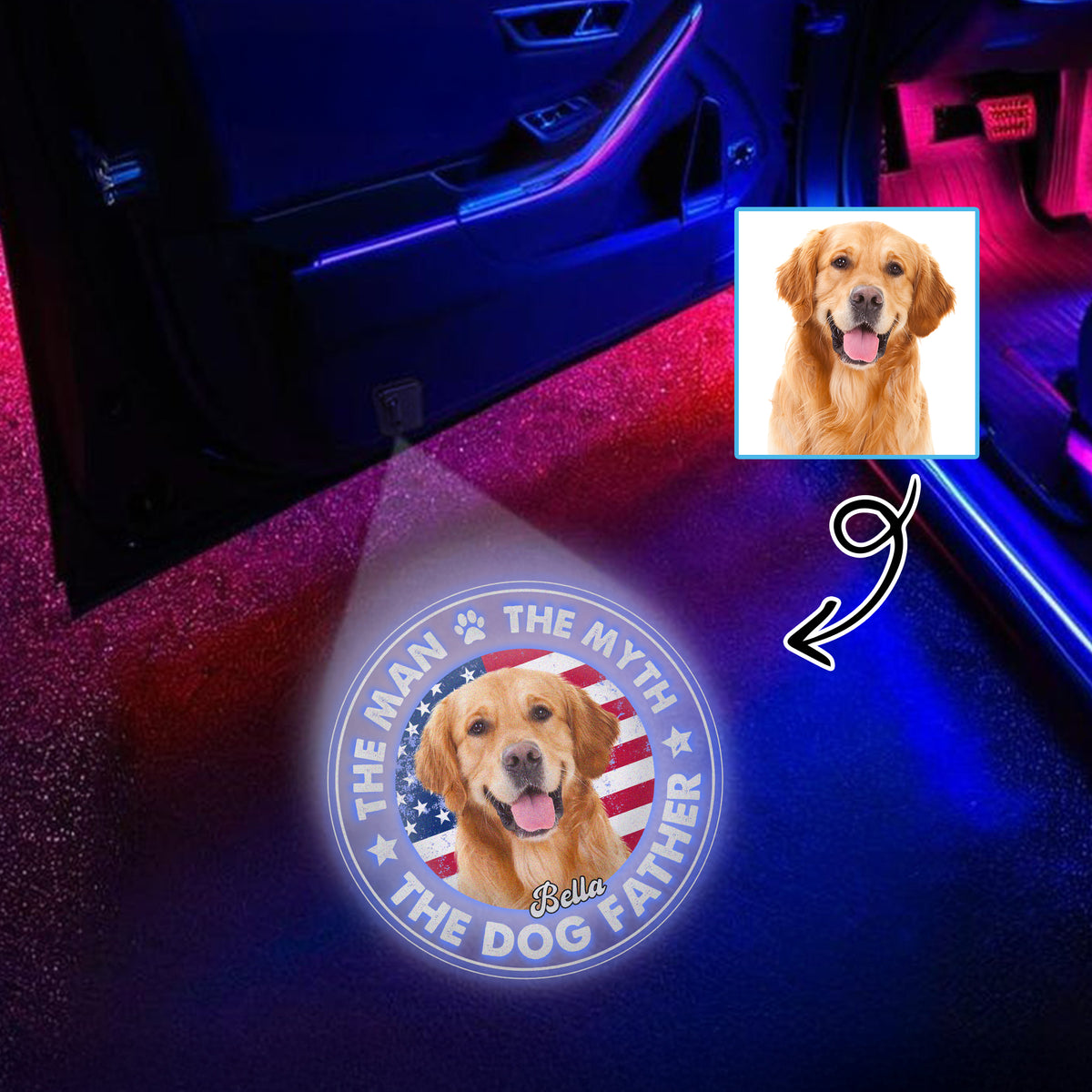 Custom Photo The Man The Myth The Dog Father Personalized Car Door Projector Light CH07 896360