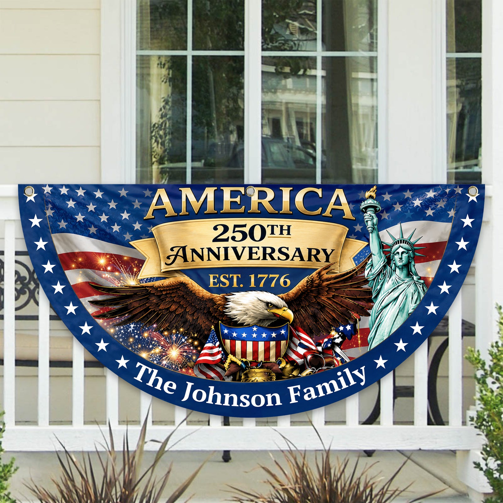 Custom Family Name USA 250th Anniversary Eagle Non-Pleated Fan Flag LM32 669171