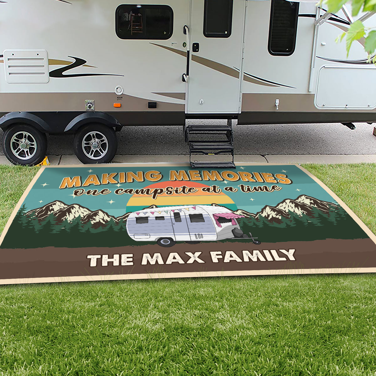 Custom Camping Patio Rug Welcome to Our Campsite Retro Mat For Camping Lovers CH07 896200
