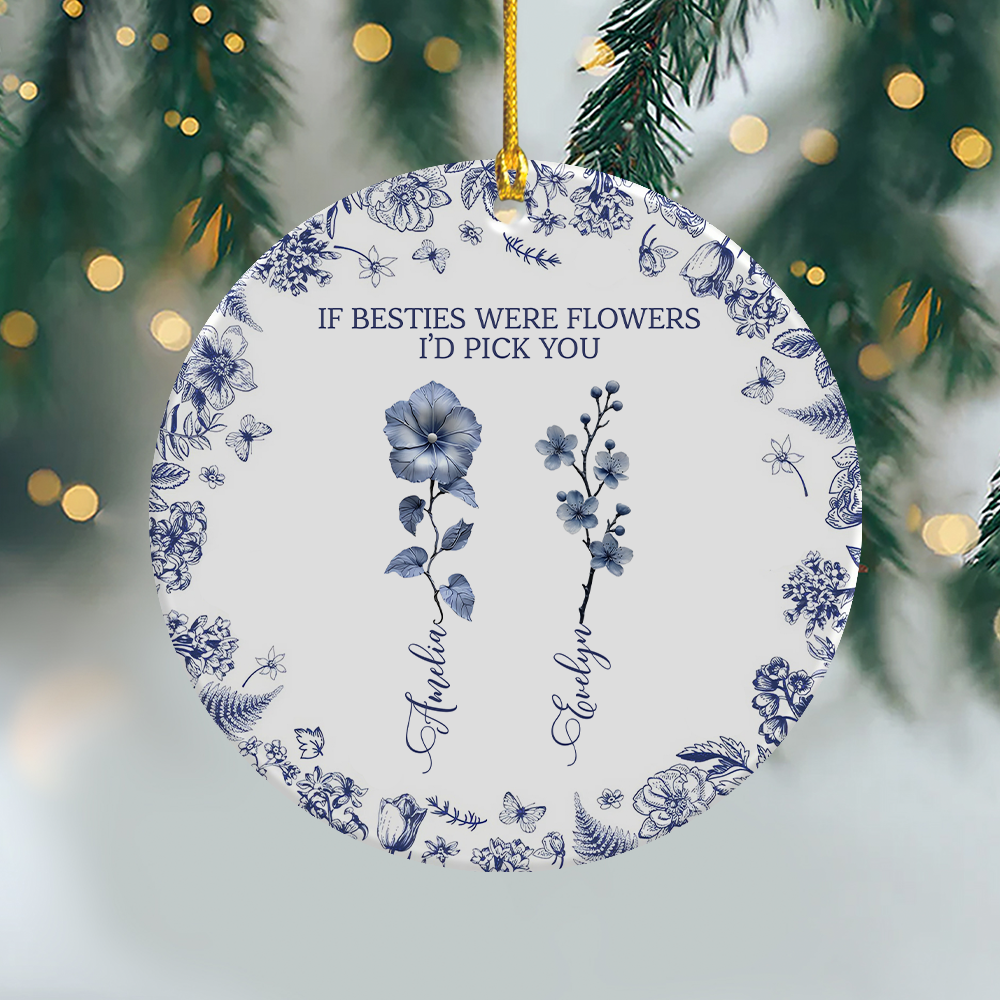 Custom Toile de Jouy Birth Flower - Personalized Ceramic Ornament  Gift For Sister Besties BFF HO82 894472