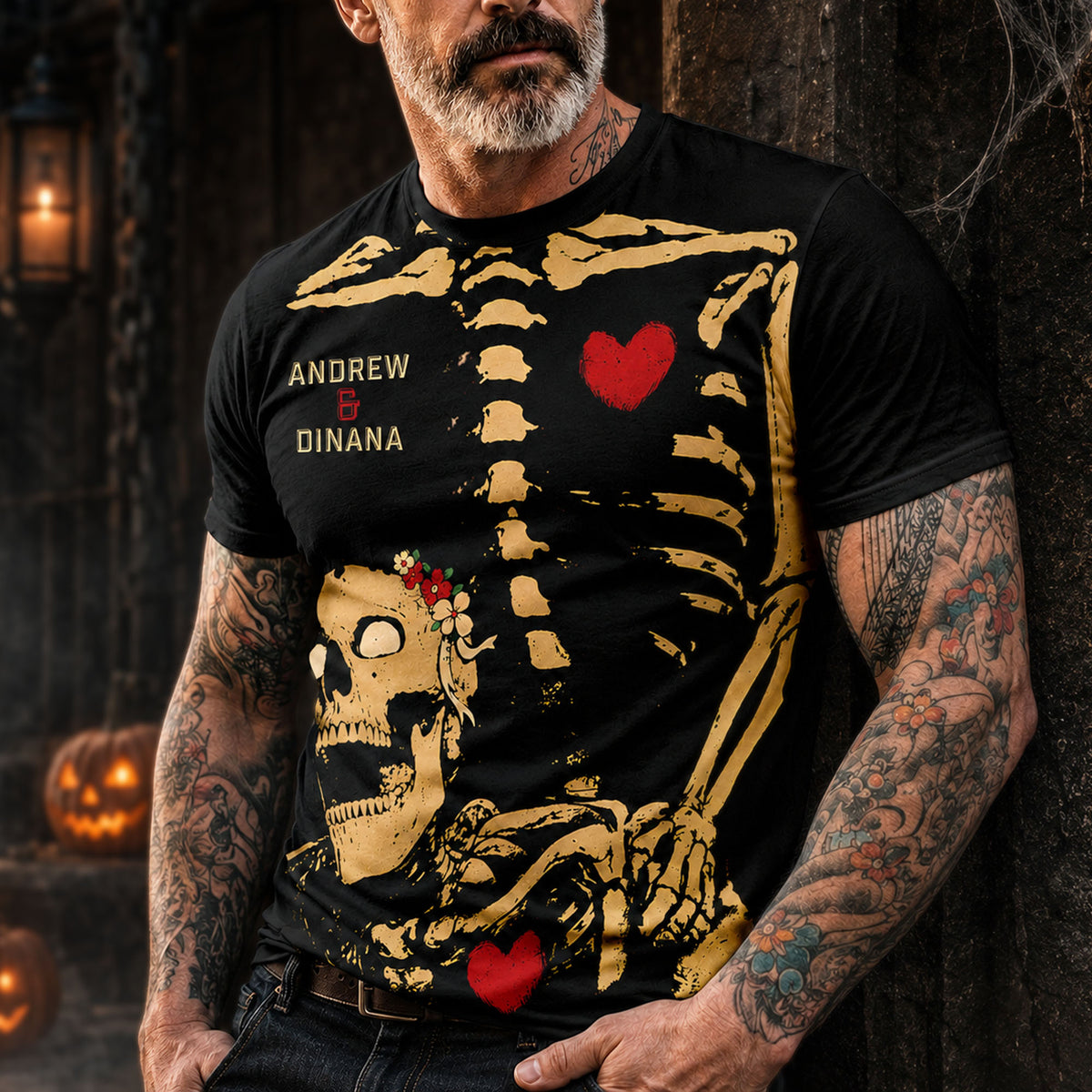 Skeleton Couple Love 3D AOP Shirt, Romantic Skull Skeleton Shirt, Cute Horror Couple Gift, Matching Couple Gift HO82 903520