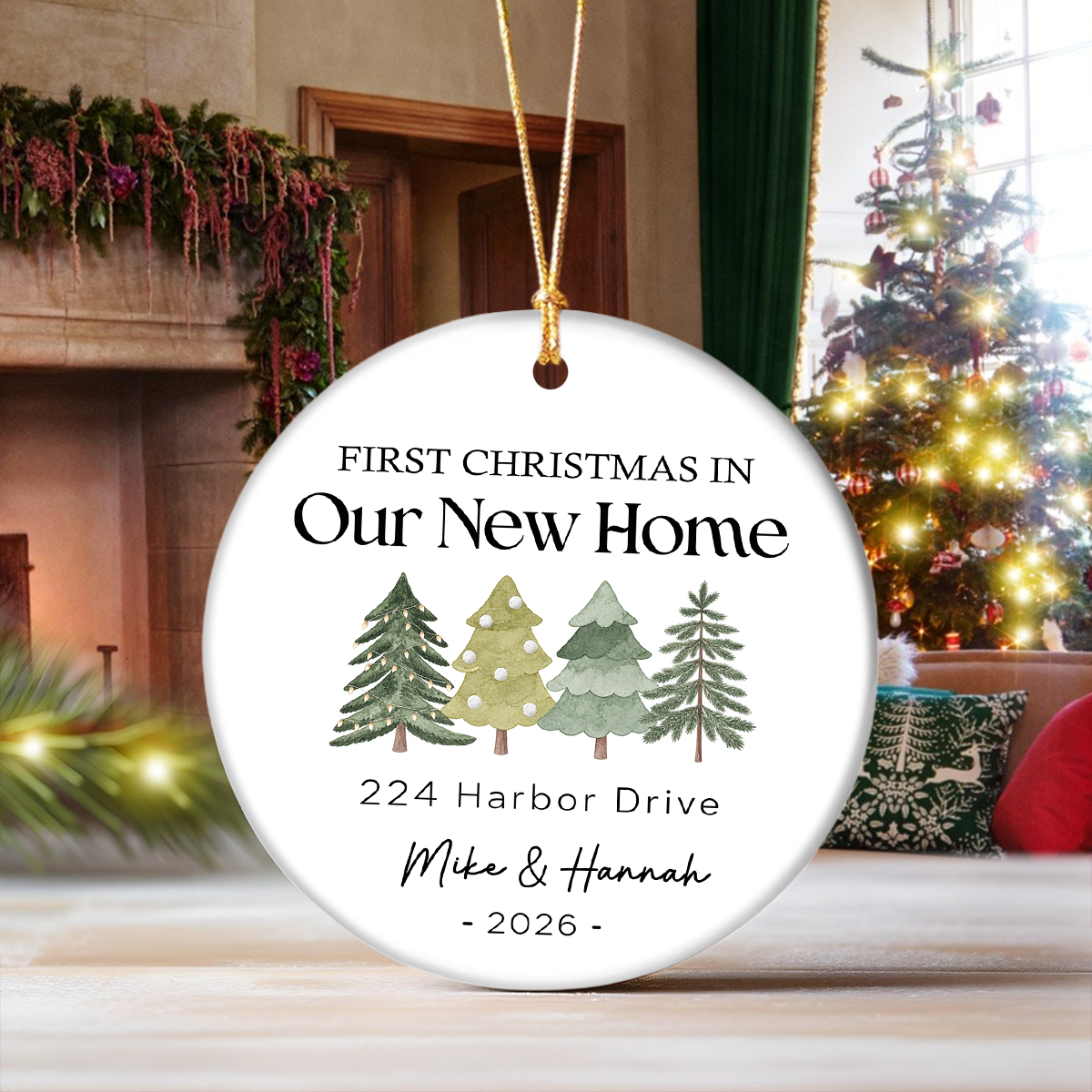 Personalized First Christmas In Our New Home Ceramic Ornament, Housewarming Christmas Keepsake HO82 903610