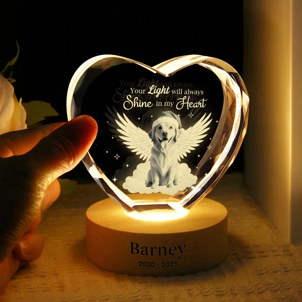Custom Photo Dog Cat Pet Your Light Will Always Shine In My Heart Memorial Engraved Crystal Photo With Light HA75 898212