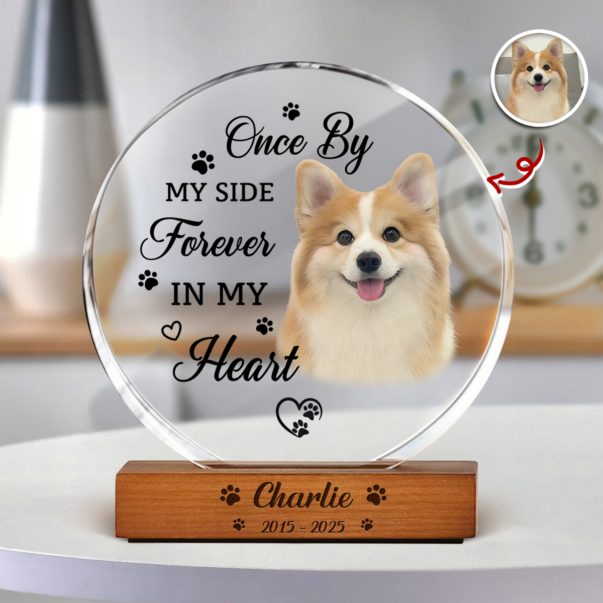 Custom Photo Memorial Once By My Side Forever In My Heart Round Acrylic Frame Block HA75 898016
