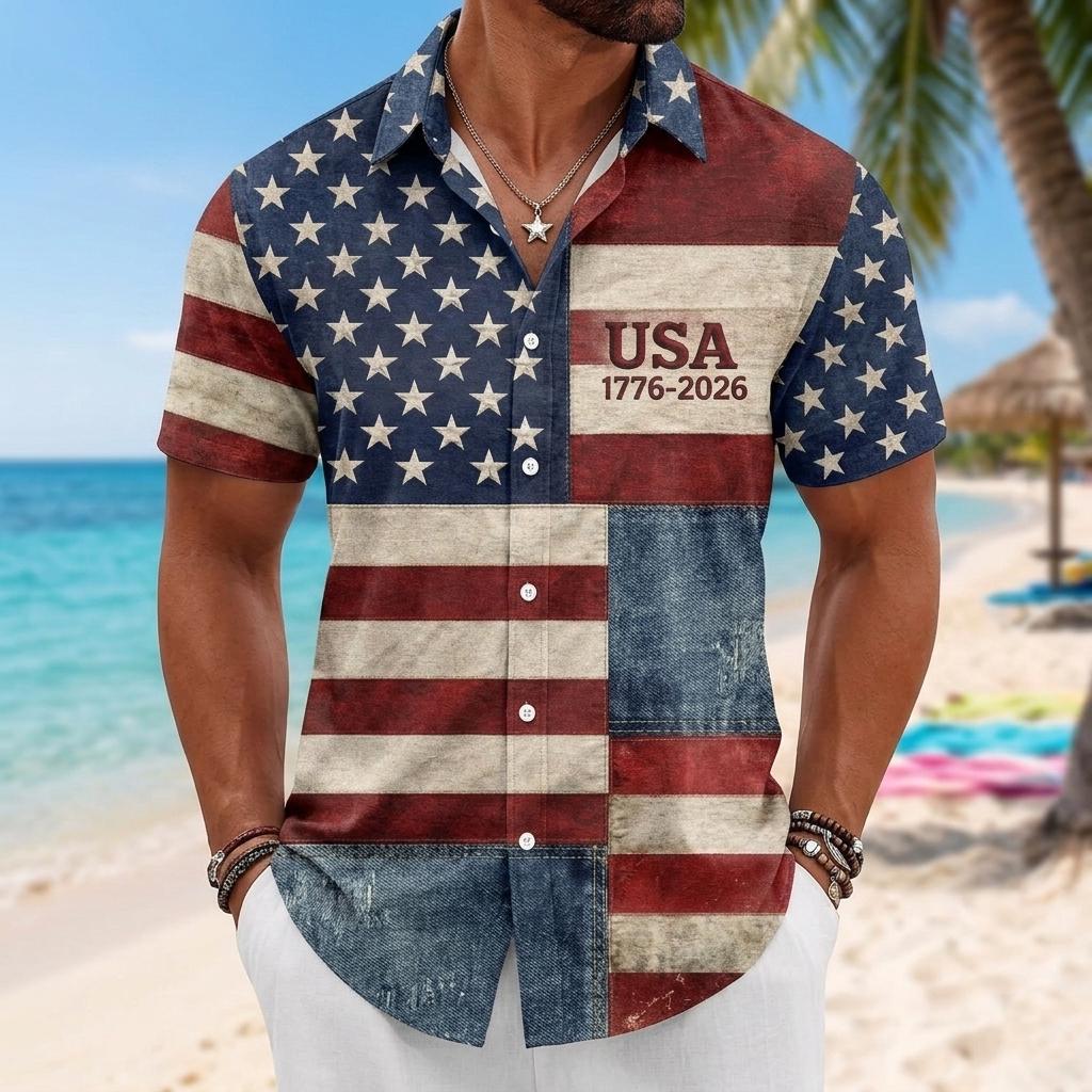 USA 250th Anniversary 1776-2026 American Flag Hawaii Shirt July 4th Outfit CH07 911800