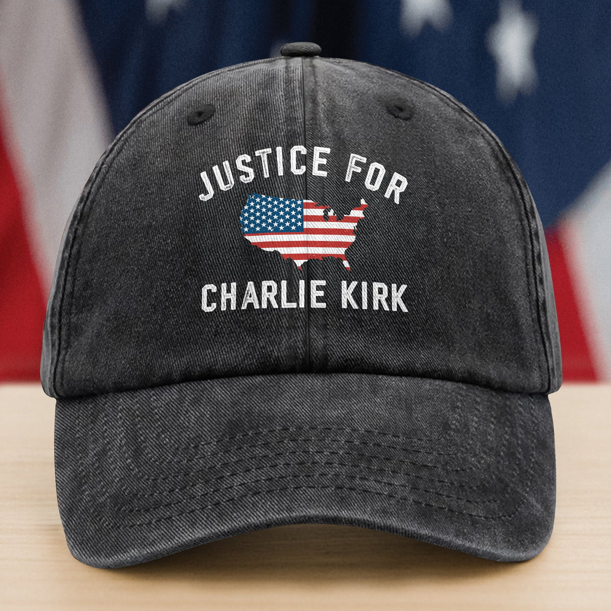 Justice For Charlie Kirk Washed Denim Baseball Cap LM32 65465