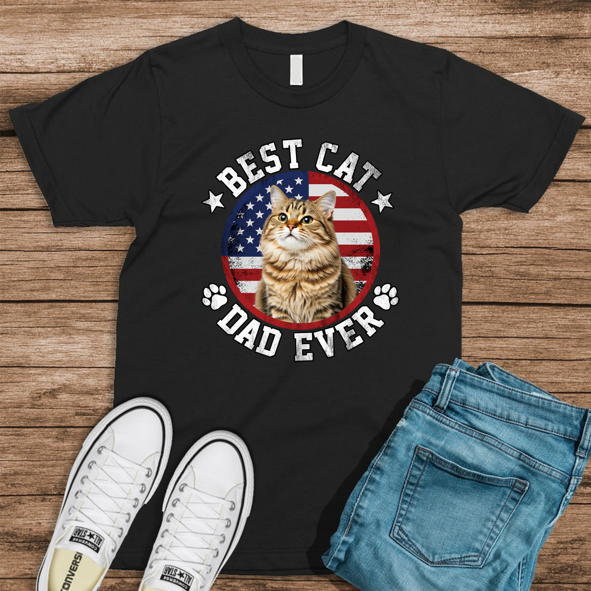 Custom Photo Best Dog Dad Ever With US Flag Dark Shirt HA75 892526