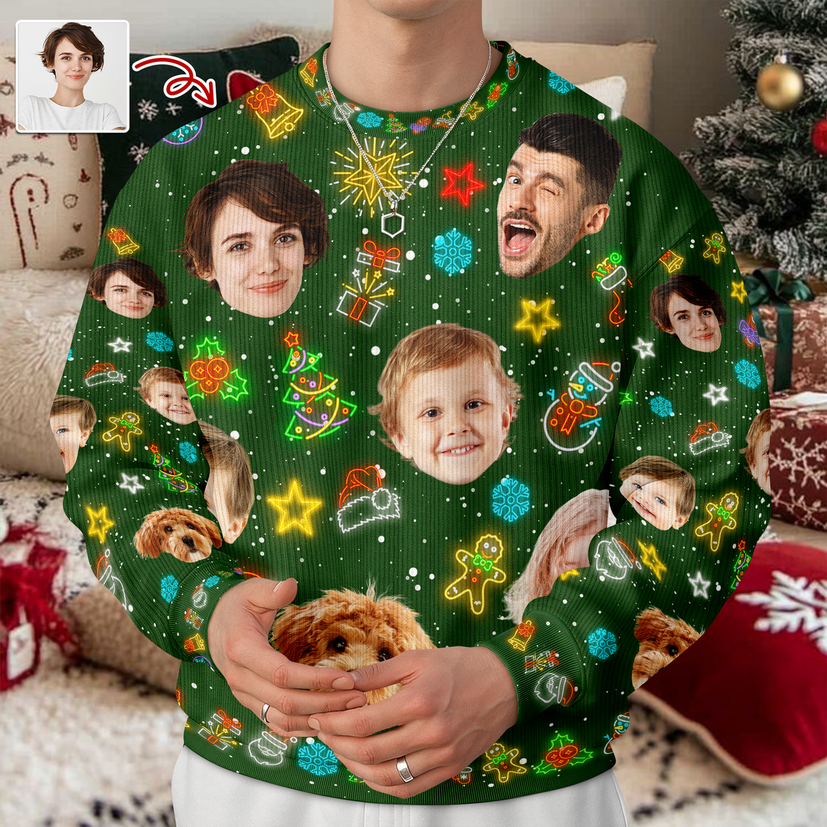 Custom Funny Face Light Up Christmas Ugly Sweater CH07 896802