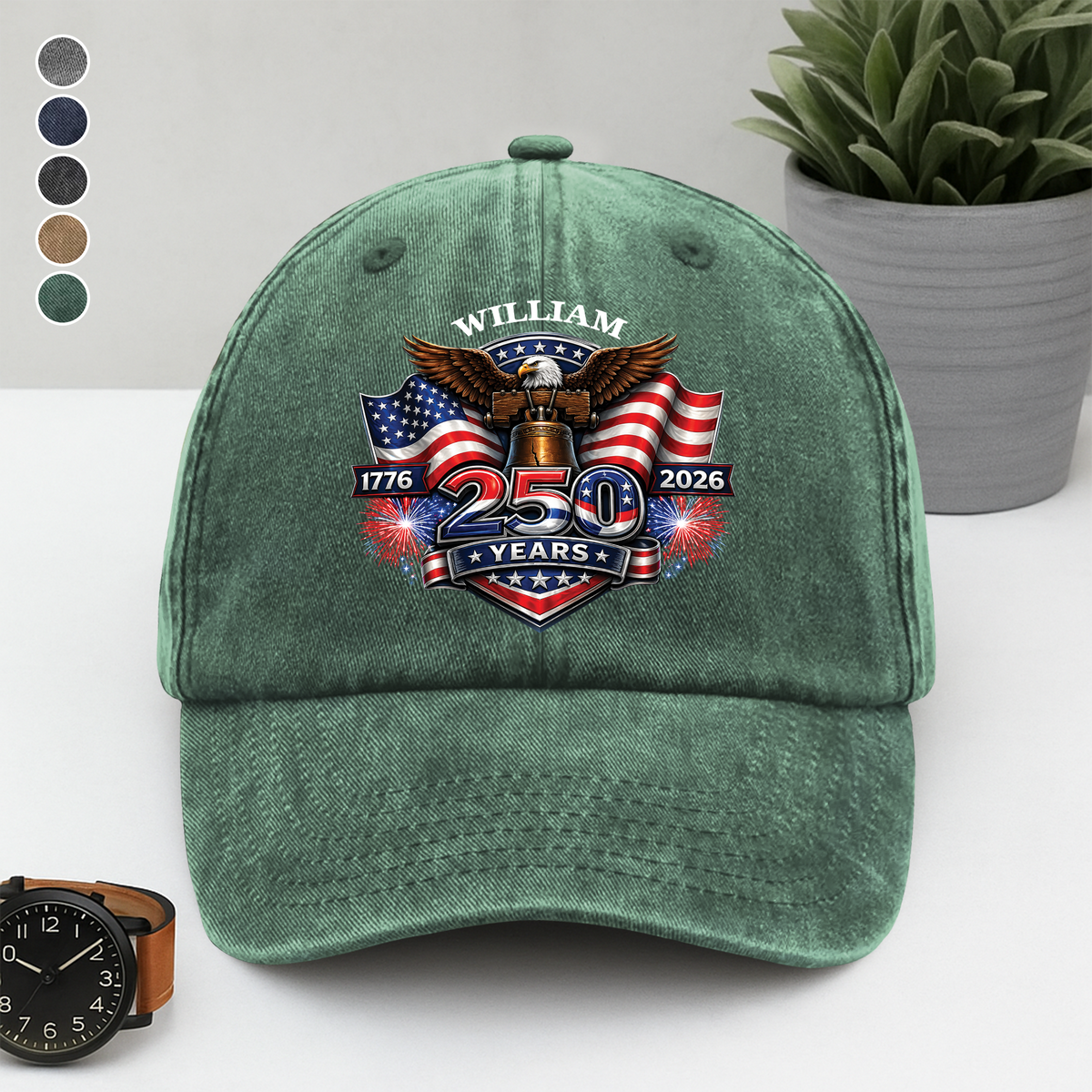 Custom Name 250 Years Of America 1776-2026 Patriotic Washed Denim Baseball Cap TH10 169639