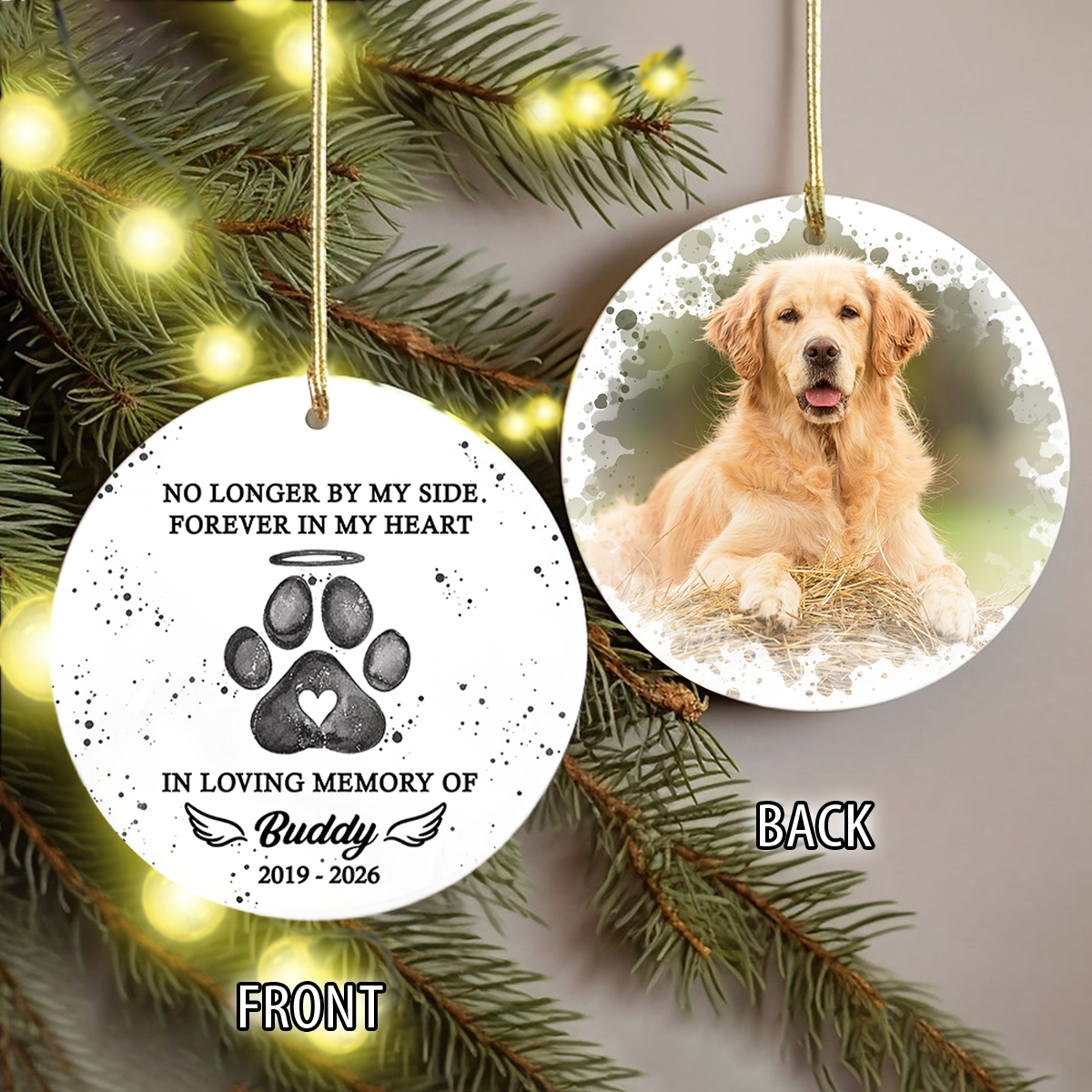 Custom Dog Photo No Longer By My Side Forever In My Heart Memorial Ceramic Ornament HO82 903612