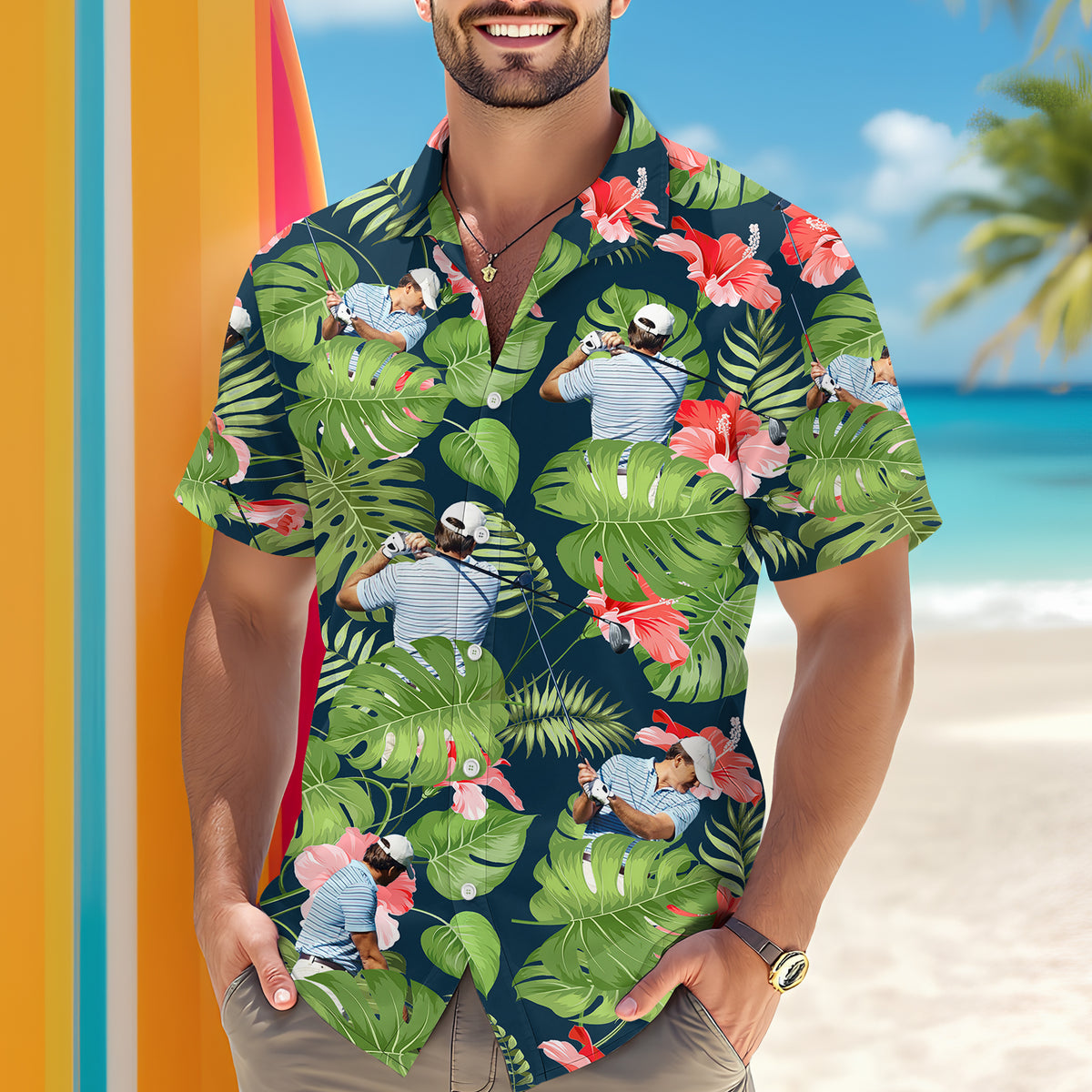 Custom Funny Golfer Face Tropical Hawaiian Shirt - Personalized Gift for Golfer LM32 897489