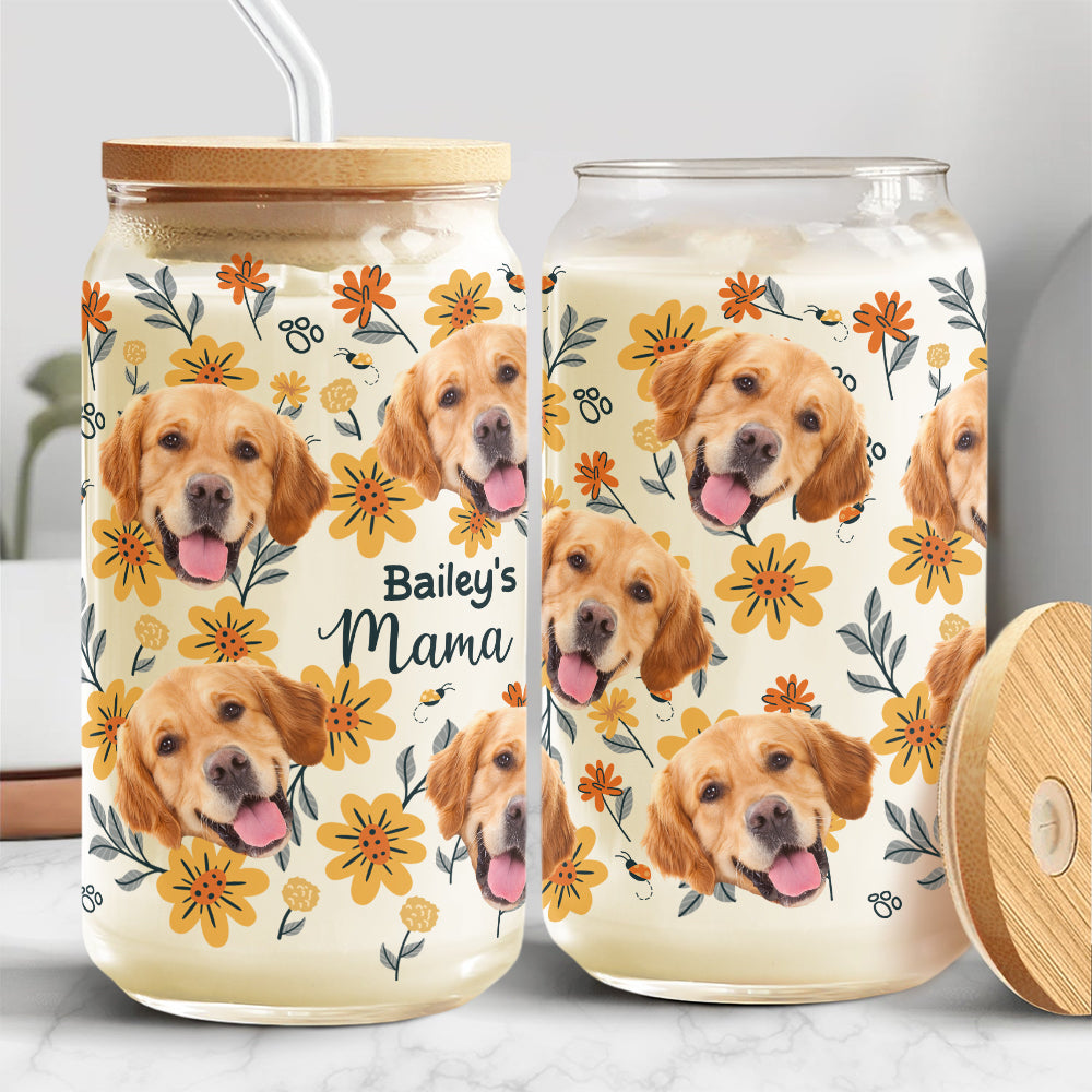 Custom Dog Photo Floral Glass Can With Lid Christmas Gift For Family TH10 896895