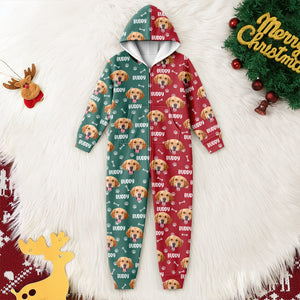 Custom Dog Face Photo Red Green Onesie Pajamas HO82 900382