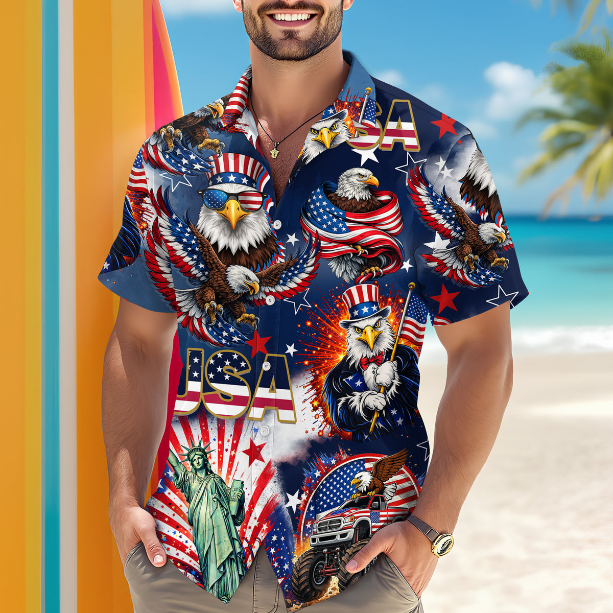 Custom Photo 4th of July America Flag Bald Eagle Hawaiian Shirt LM32 897917