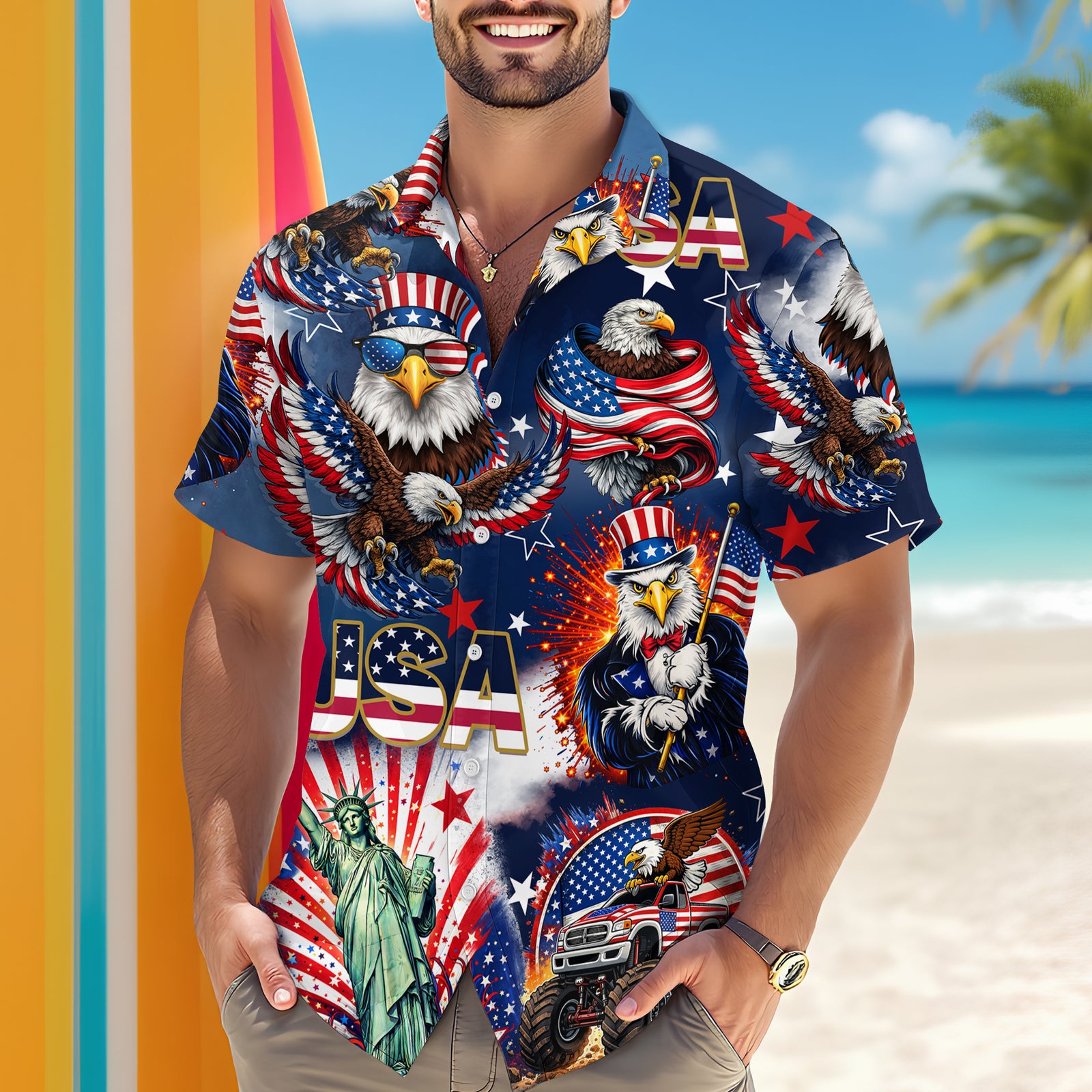 Custom Photo 4th of July America Flag Bald Eagle Hawaiian Shirt LM32 897917