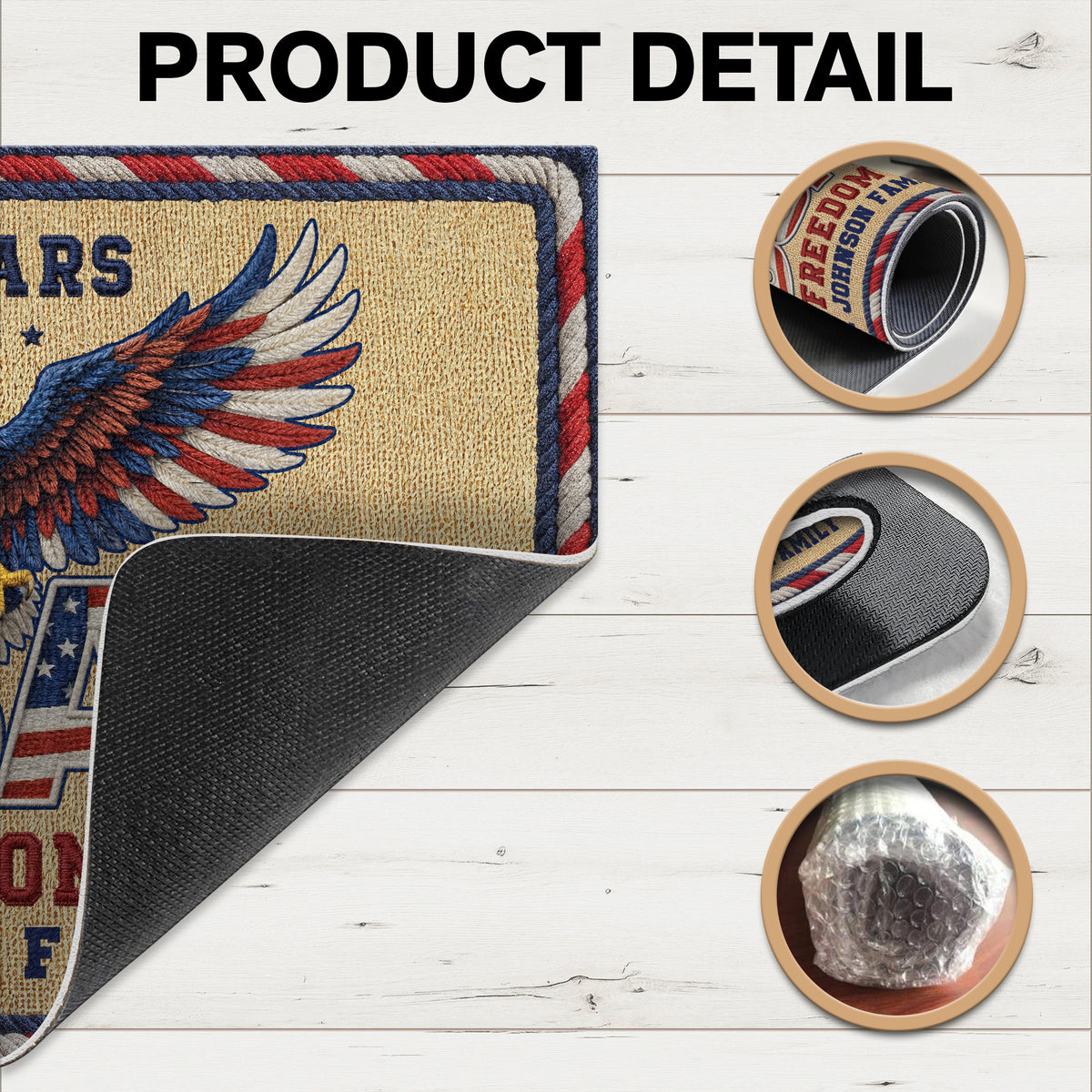 Personalized Family Name 250 Anniversary 1776 - 2026 USA Patriotic Faux Pattern Doormat - 2D Printed Not Embroidered Patriotic America Decor HO82 901582