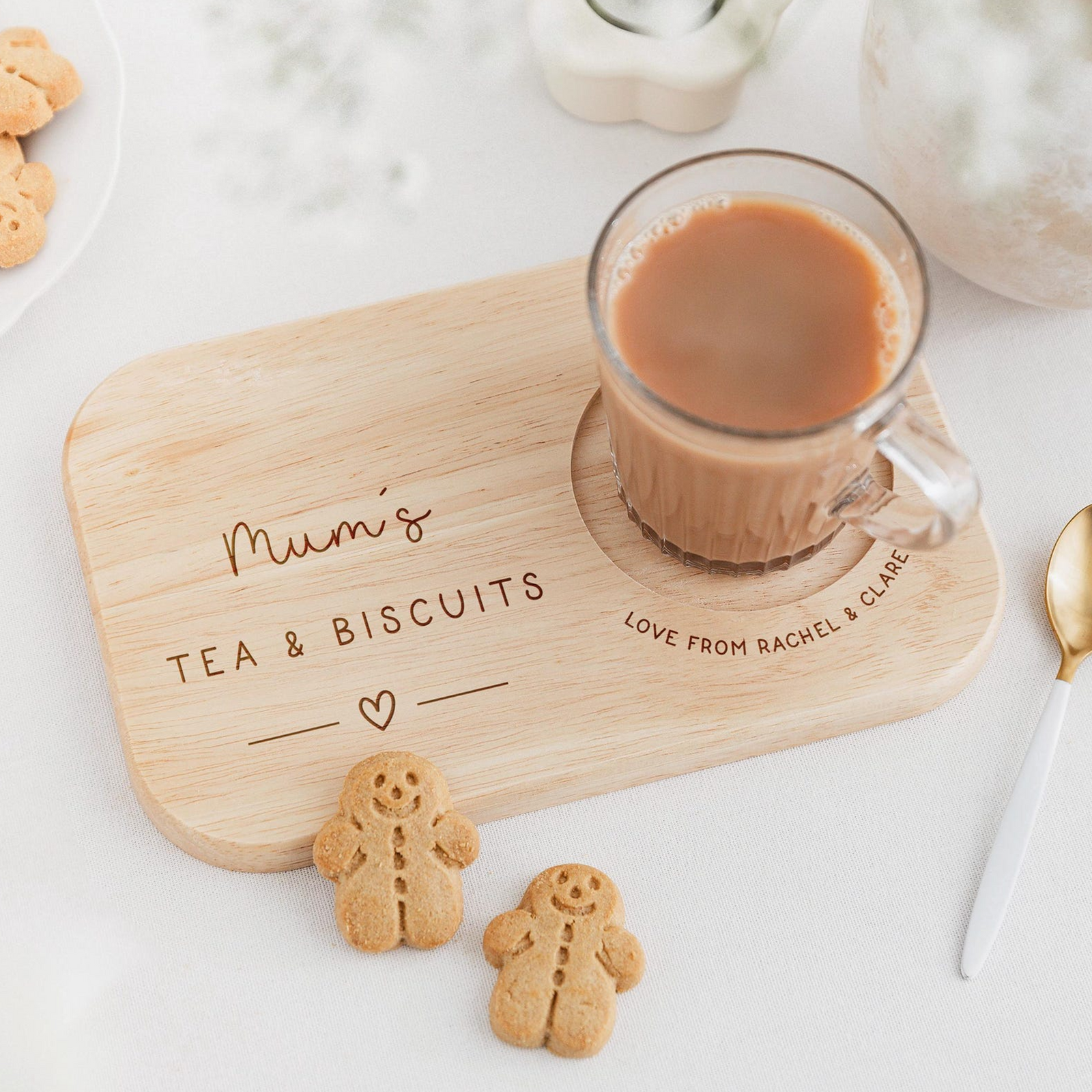 Personalized Mum's Tea & Biscuits Wooden Tray - Gift For Mom, Mother's Day Gift HO82 901748