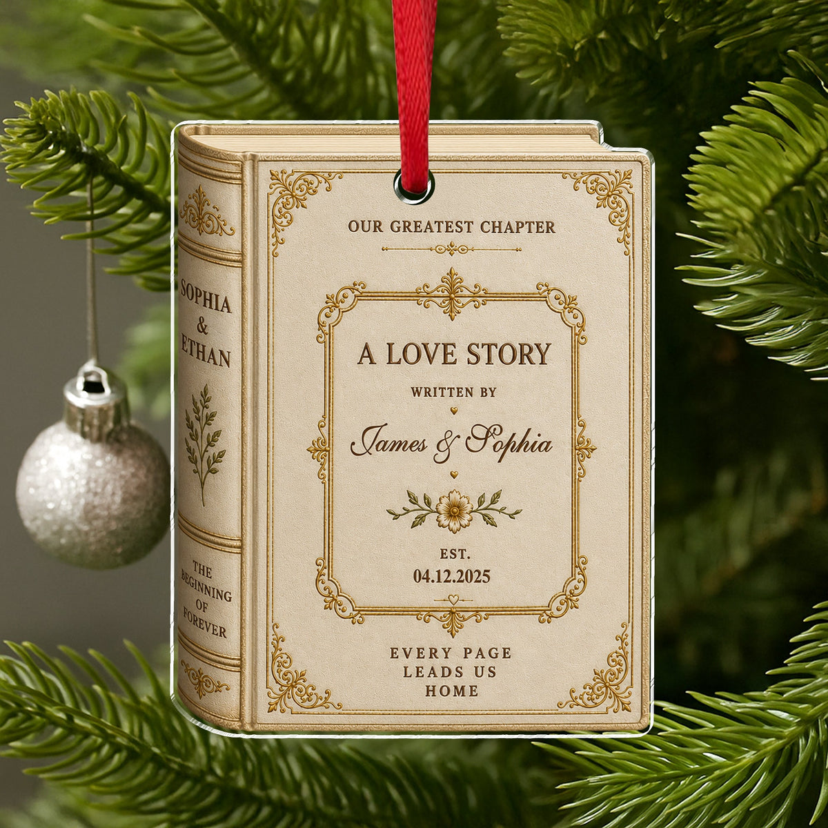 Personalized Love Story Christmas Ornament – Custom Couple Names & Date Book Ornament, Anniversary Wedding Gift TH10 170707