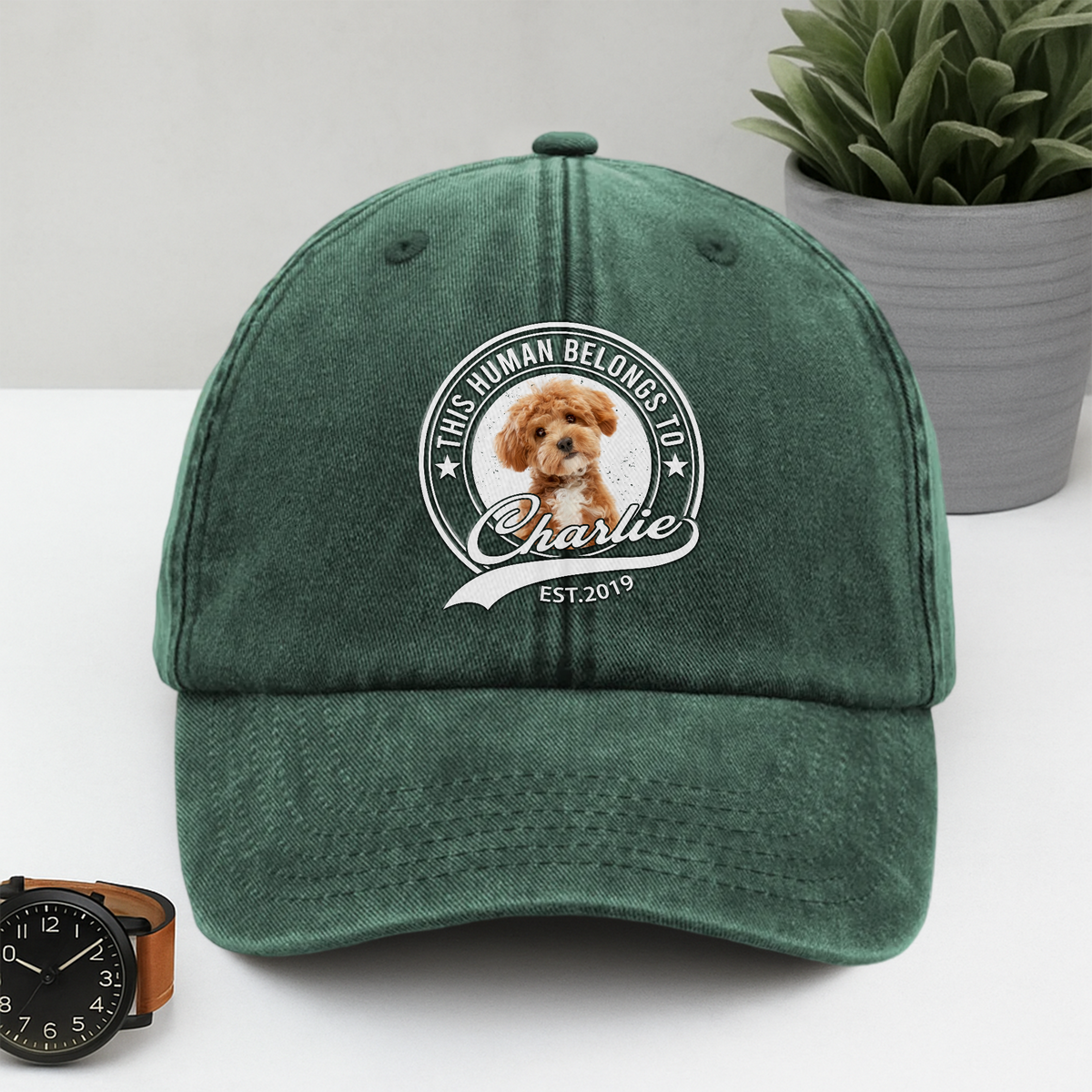 Custom Photo Human Belongs To Dog Cat Pet Washed Denim Baseball Cap HA75 892464