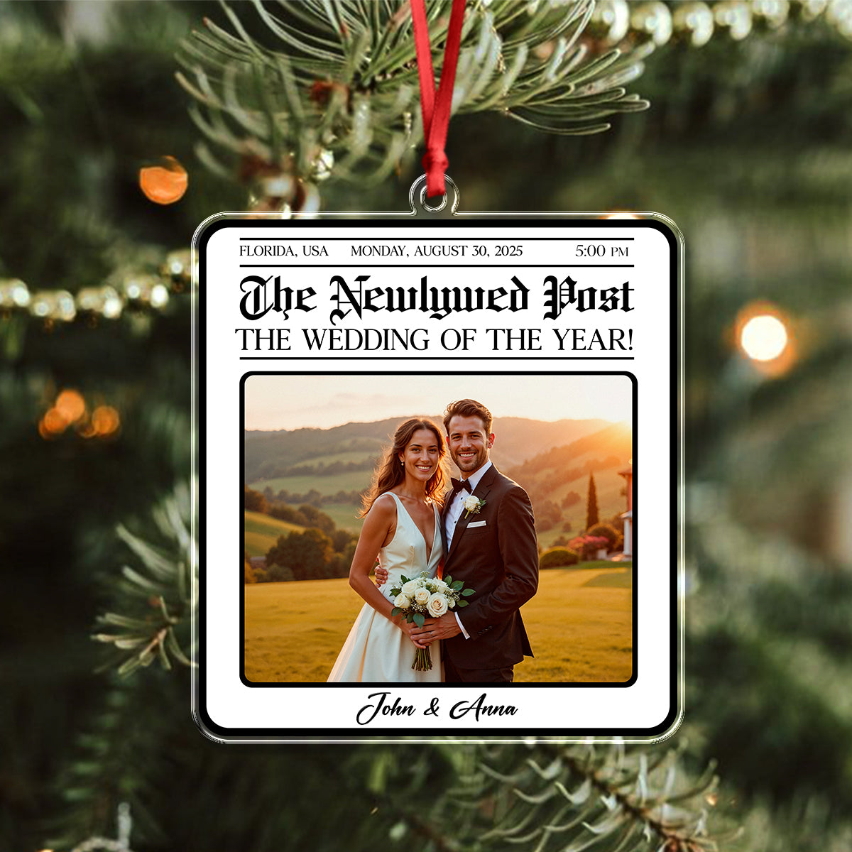 Custom Photo The Newspaper Newlywed Post Acrylic Ornament Christmas Gift For Couples, Husband, Wife HO82 894832