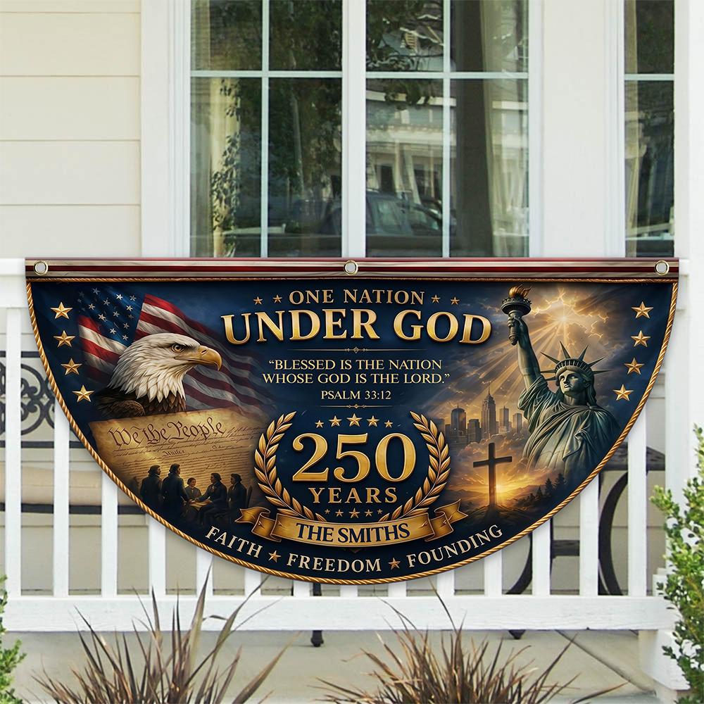 Personalized One Nation Under God 250th Anniversary  Non-Pleated Fan Flag LM32 669259