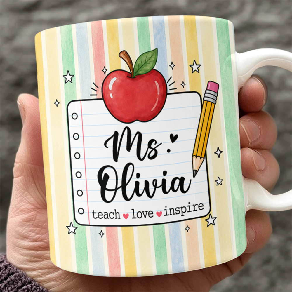 Custom Name Teach Love Inspire Print Full Mug - Personalized Teacher Gift CH07 180052