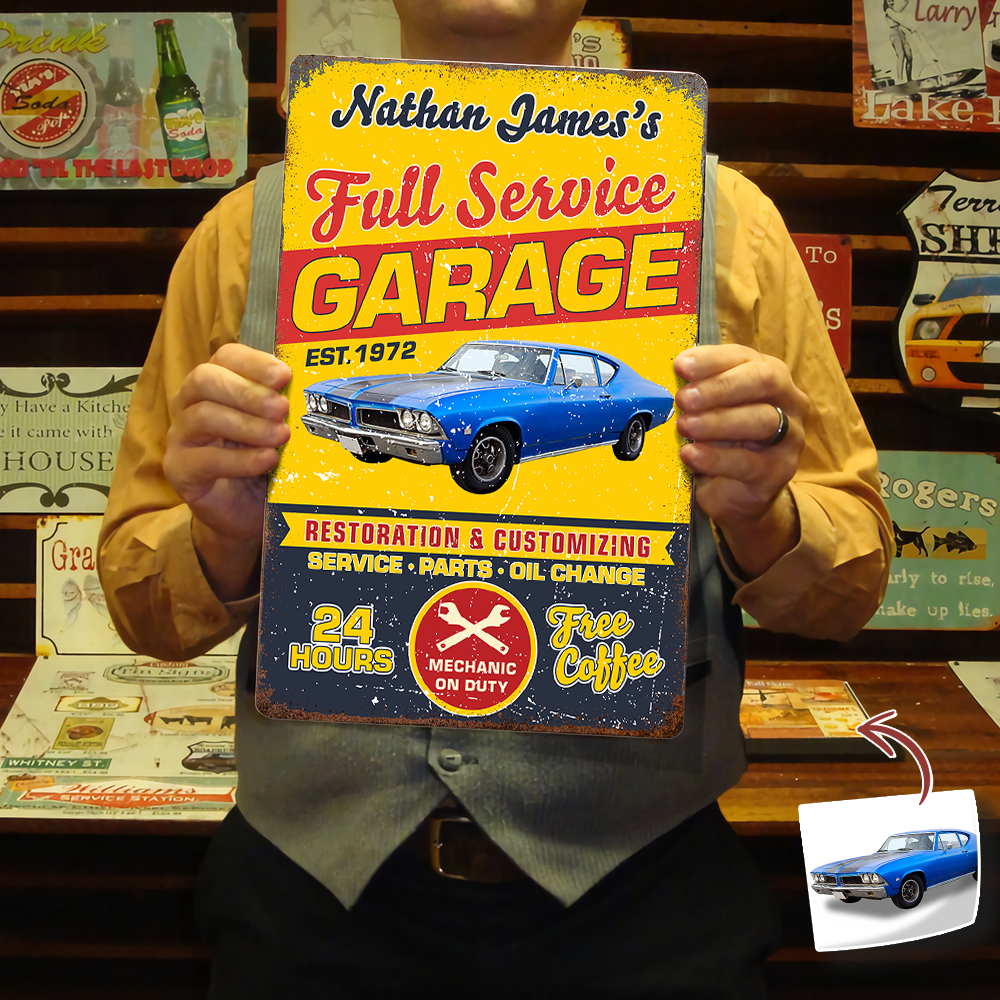 Custom Car Photo Garage Metal Sign Full Service Garage Sign CH07 896278