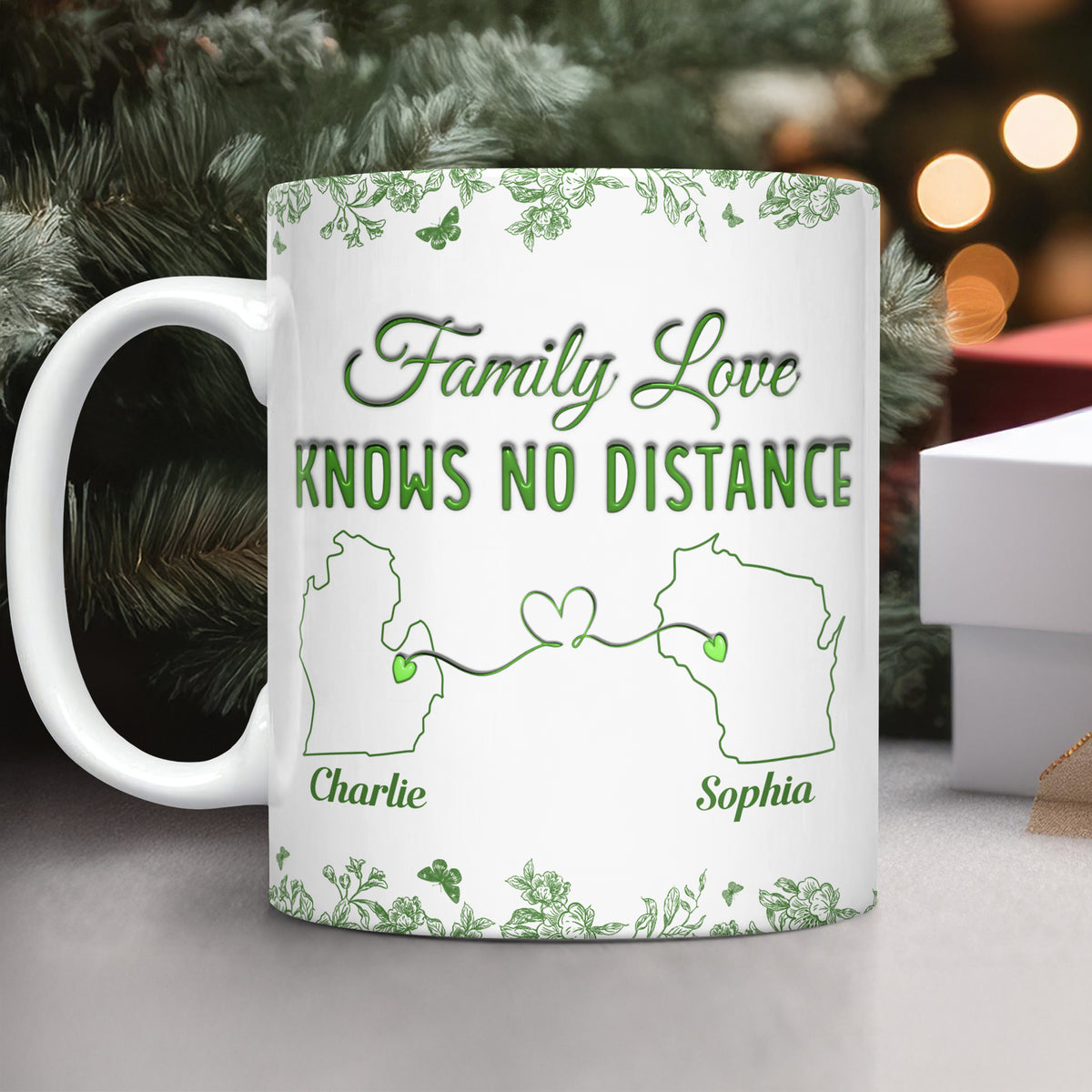 Family Love Knows No Distance Toile De Jouy Style Personalized 3D Inflated Effect Mug HO82 894748