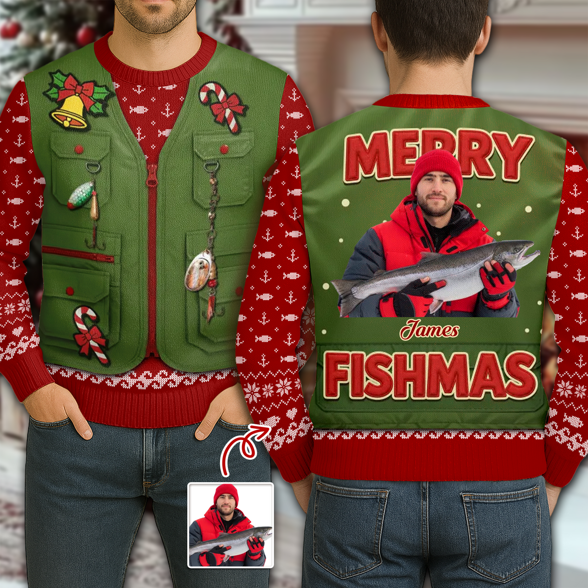 Custom Photo Merry Fishmas AOP Ugly Sweater For Fishing Lovers LM32 897175