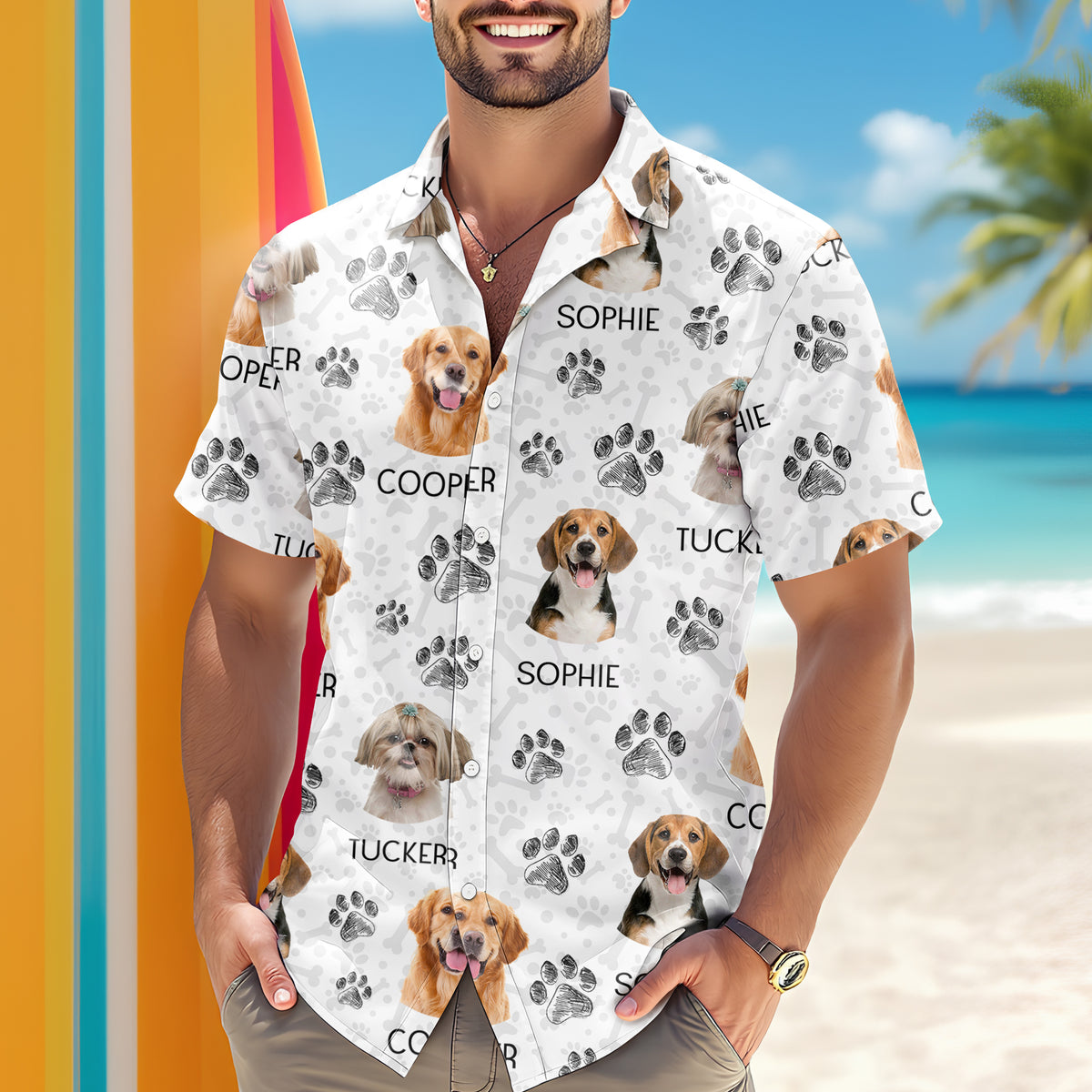 Custom Dog Photo With Paw Pattern Hawaii Shirt For Dog Lover TH10 894077
