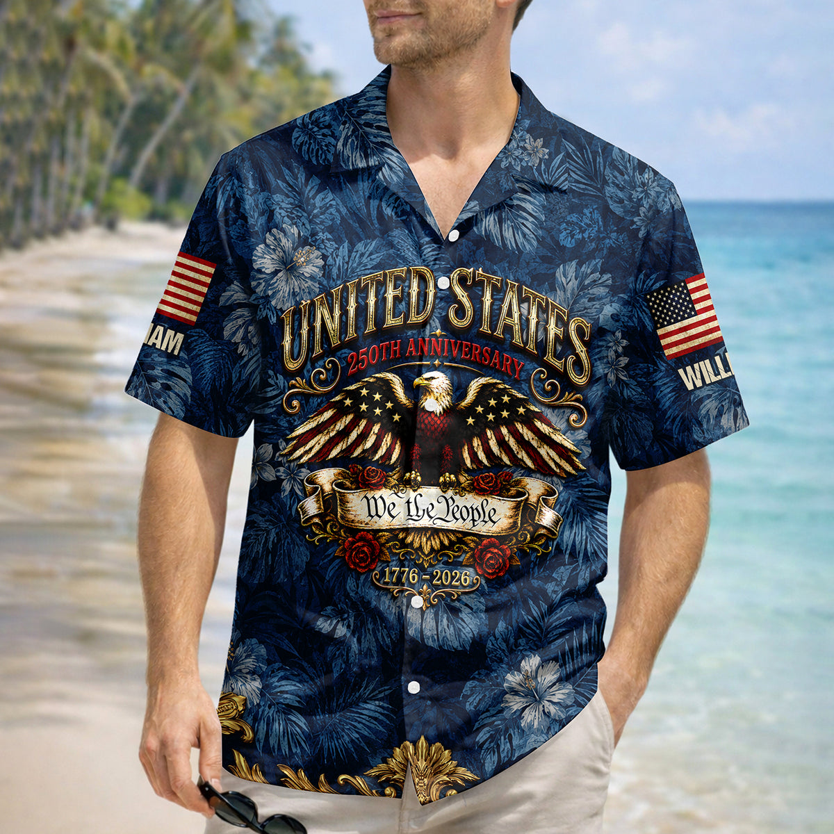 Custom Name Vintage USA 250 Years Anniversary Patriotic Eagle Freedom Faith Hawaii Shirt HO82 902530