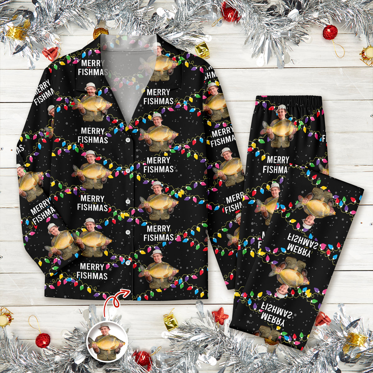 Custom Photo Merry Fishmas - Personalized Christmas Pajamas For Fishing Lovers CH07 899668