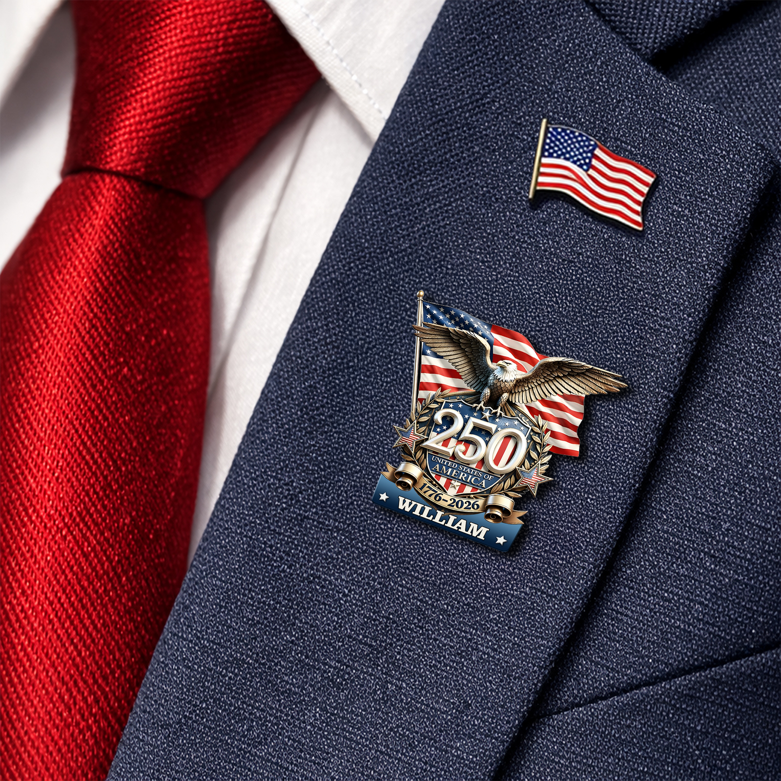 Custom Name United States Of America 250th Anniversary 1776-2026 Eagle Stainless Steel Metal Pin LM32 899535