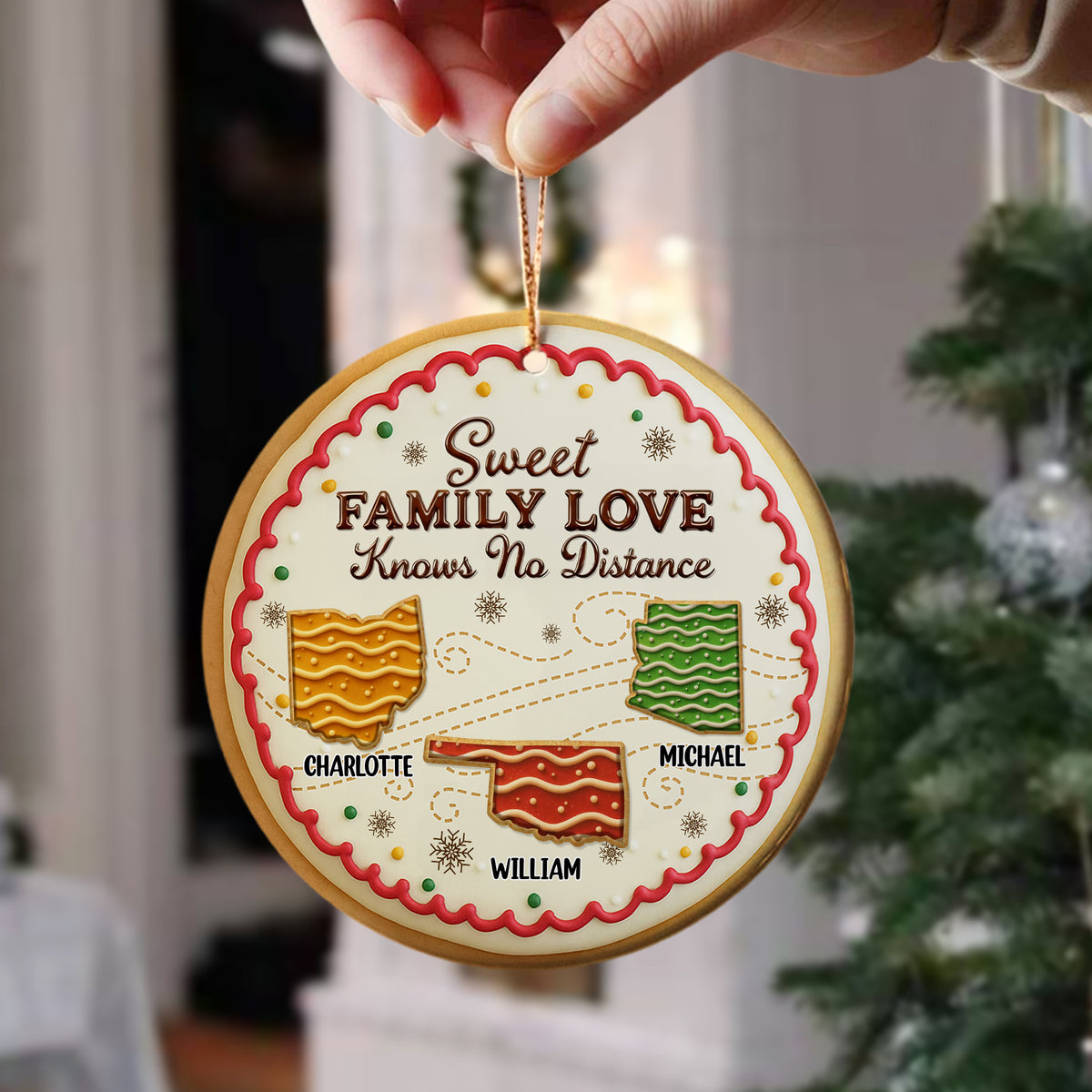 Sweet Family Love Knows No Distance - Personalized 3D Effect Ceramic Ornament LM32 897109