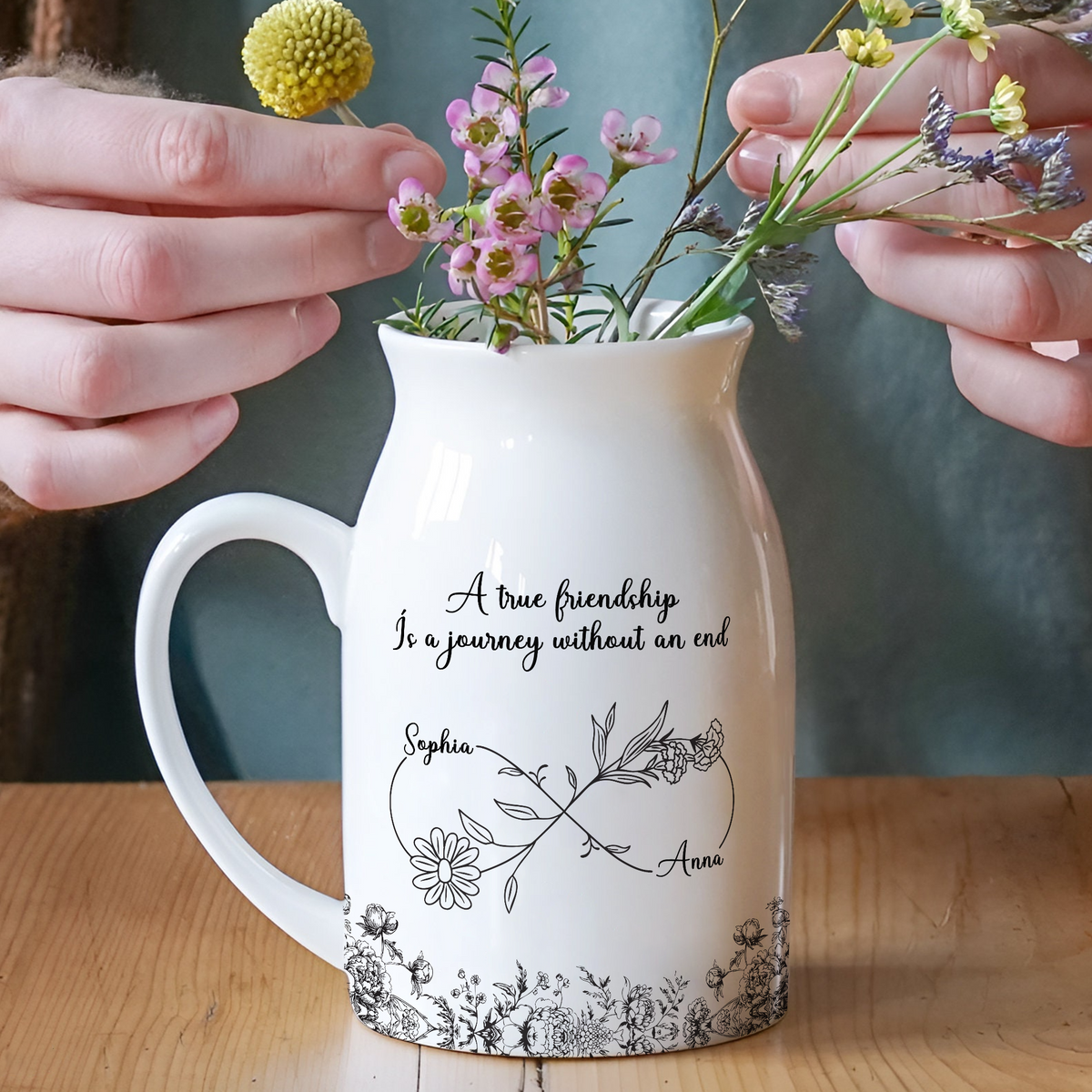 Personalized Gift True Friendship Without An End Toile De Jouy Vase LM32 893969