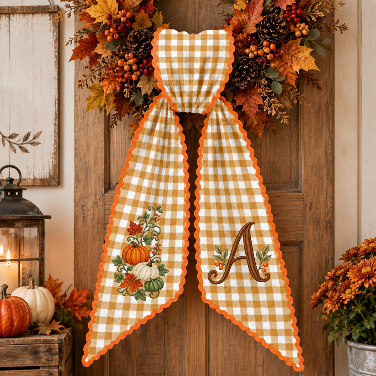 Personalized Autumn Pumpkin Monogram Embroidered Wreath Sash TH10 171043