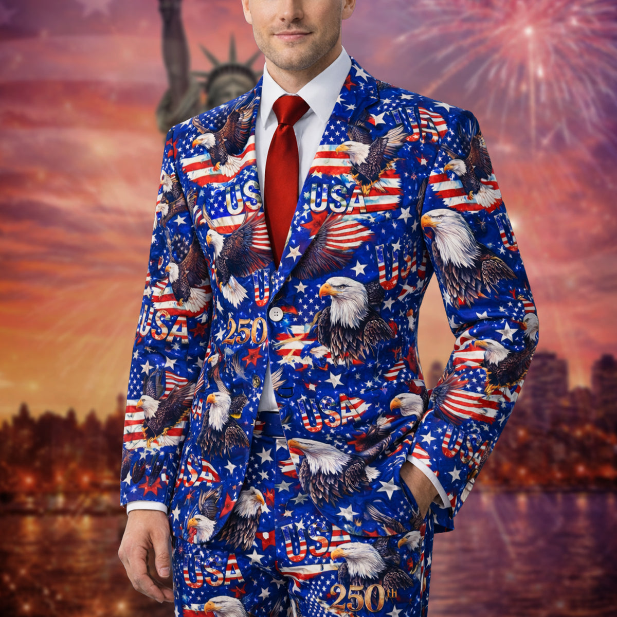 USA 250 Anniversary Eagle 1776-2026 Patriotic Men's Suit HO82 901678