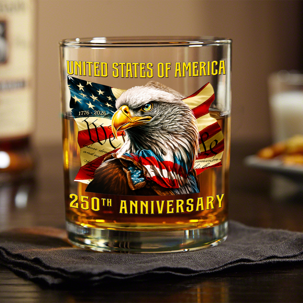 Custom Family Name United States Of America 1776-2026 250th Anniversary Eagle Whiskey Glass LM32 669349