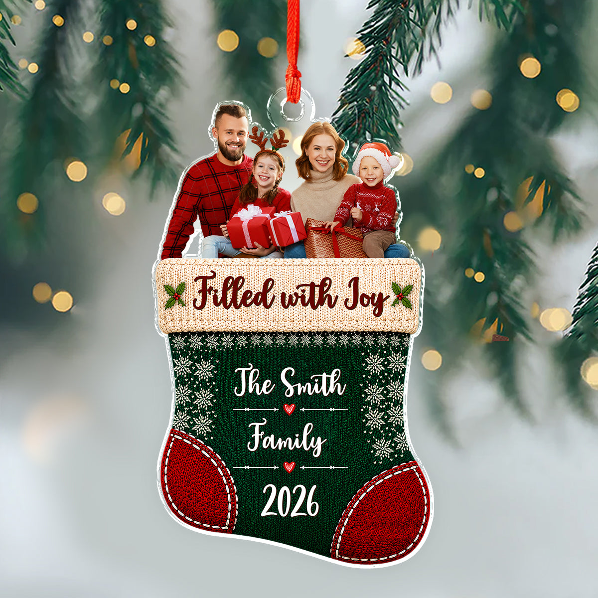 Custom Family Photo Christmas Stocking Acrylic Ornament, Personalized Holiday Keepsake LM32 669867
