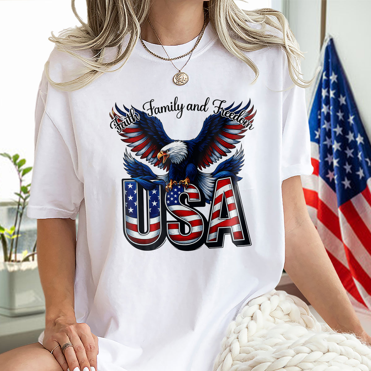 Faith, Family & Freedom America 250 Years Patriotic Bright Shirt LM32 897355