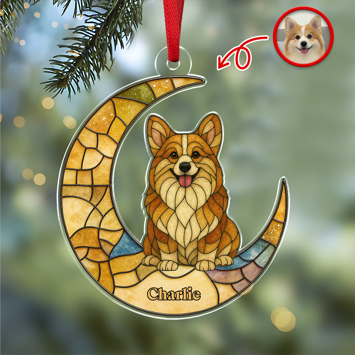 Custom Dog Photo Glass Effect Dog On The Moon Acrylic Ornament LM32 895417