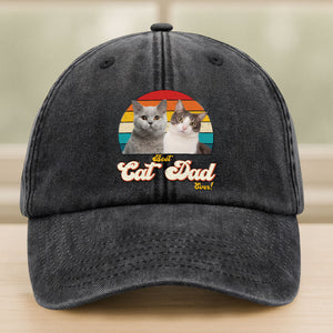 Custom Photo Best Cat Dad Ever Washed Denim Baseball Cap Gift For Father's Day, Cat Dad HO82 893942