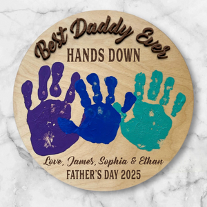 Personalized Best Dad Ever Hands Down 2-Layered Wooden Plaque With Stand TH10 892979
