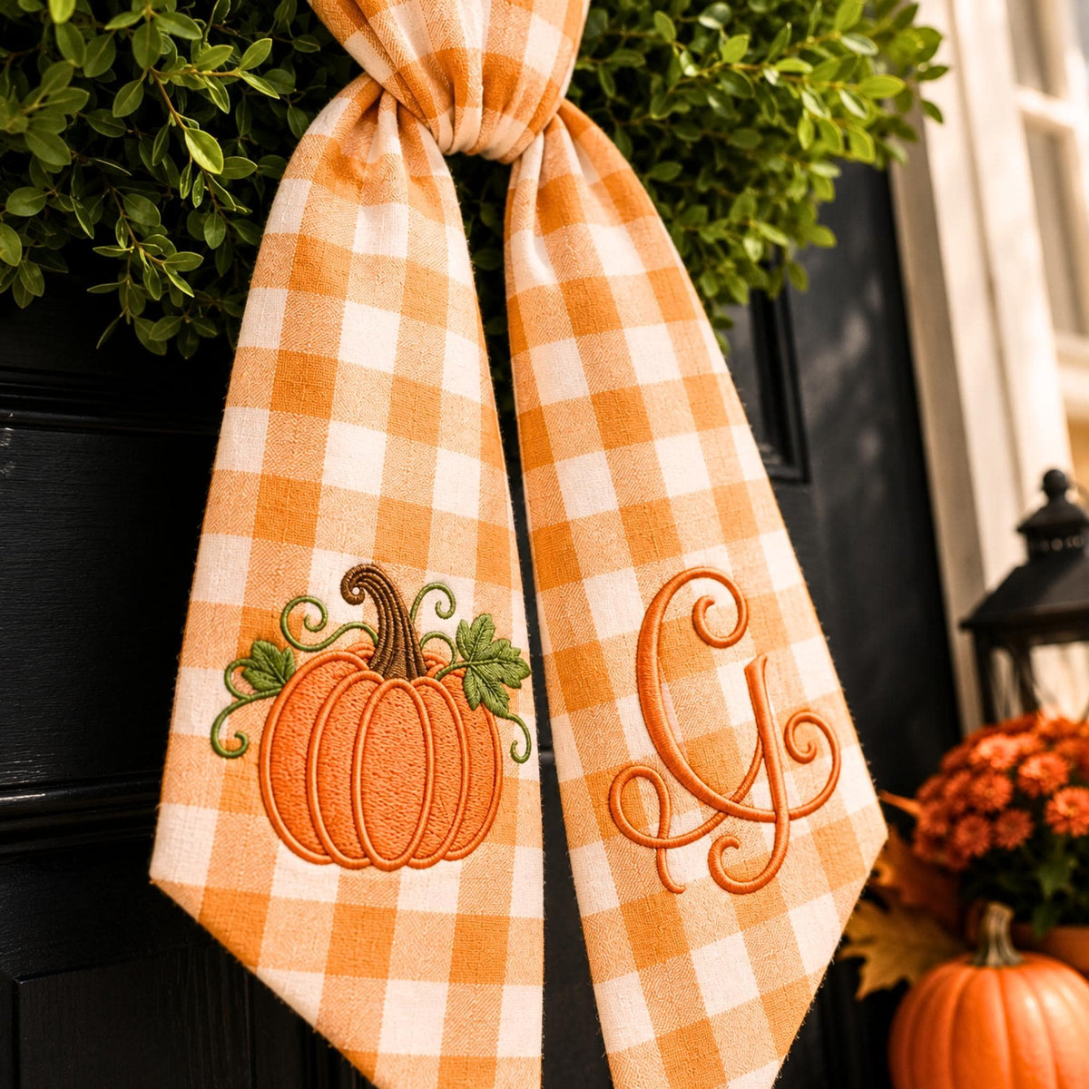 Personalized Embroidered Fall Monogram Pumpkin Wreath Sash LM32 669841