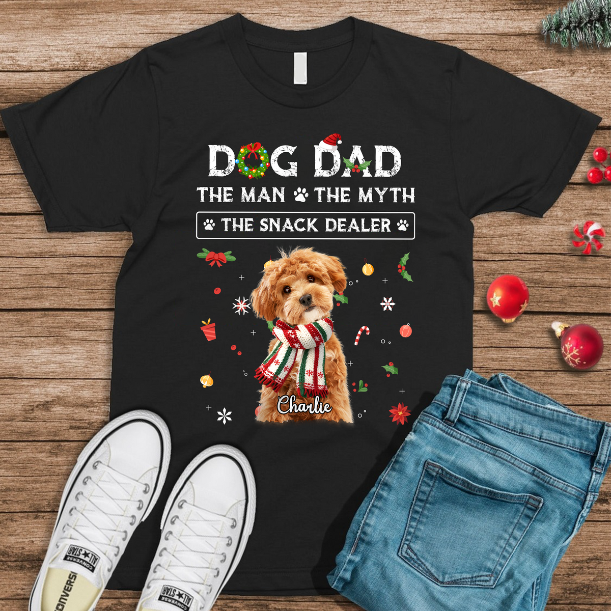 Christmas Dog Dad The Man The Myth The Snack Dealer Custom Dog Photo Dark Shirt Christmas Gift CH07 896282