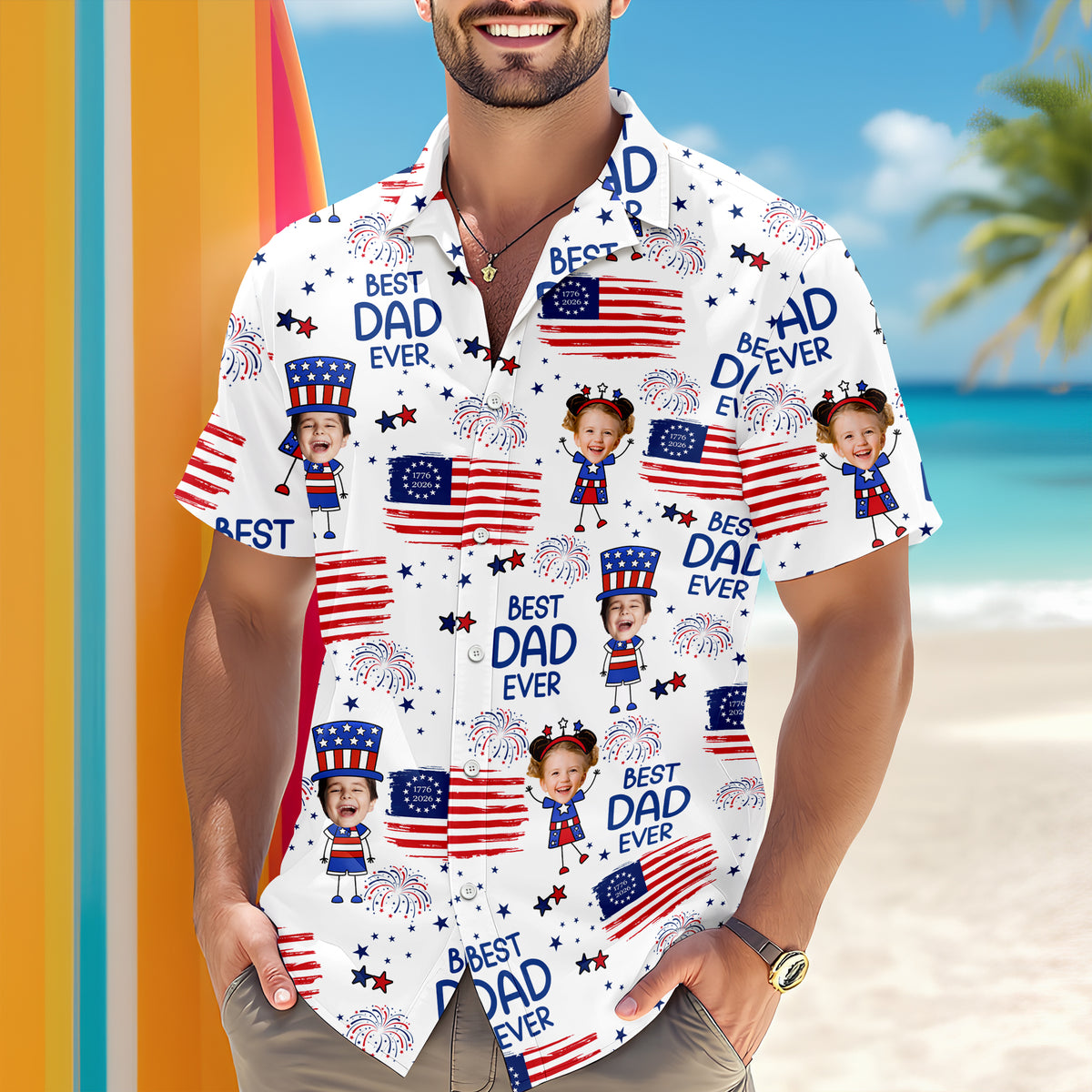 Custom Photo Best Dad Ever With American Flag Hawaii Shirt LM32 668905