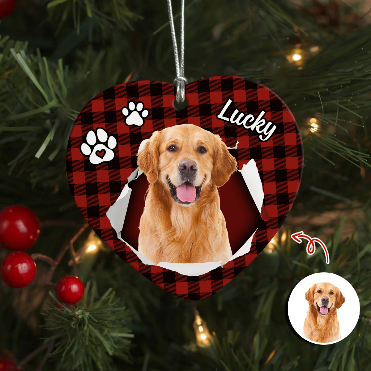 Custom Photo Dog Christmas Heart Shaped Ceramic Ornament HA75 897456